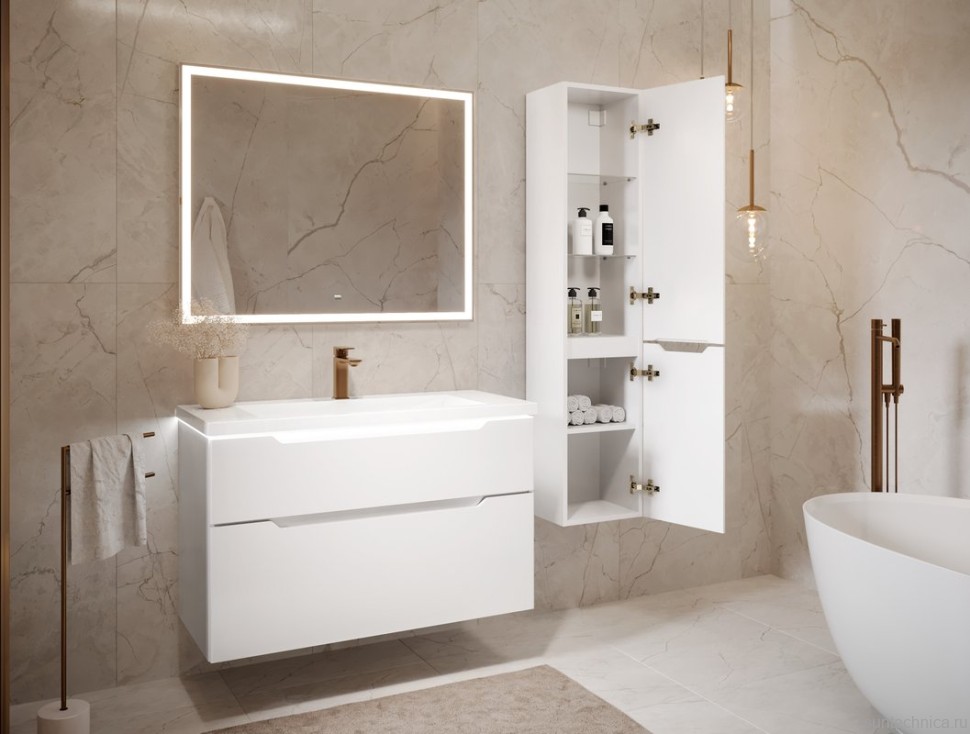 Тумба с раковиной Jorno Puro 100 подвесная, белая