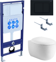 Комплект Унитаз подвесной AQUATEK Альтаир AQ1980-00 безободковый, с микролифтом + Инсталляция Standard INS-0000012 + Комплект креплений KKI-0000002 + Кнопка KDI-0000012 матовая черная