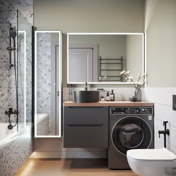 Мебель для ванной комнаты STWORKI Берген 60 серая с темной столешницей 122, с раковиной на выбор, R