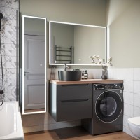 Мебель для ванной комнаты STWORKI Берген 60 серая с темной столешницей 122, с раковиной на выбор, R