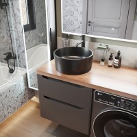 Мебель для ванной комнаты STWORKI Берген 60 серая с темной столешницей 122, с раковиной на выбор, R