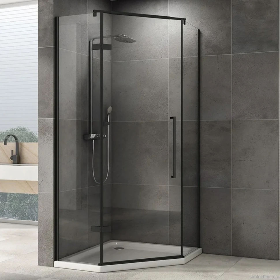 Душевой уголок Abber Ewiges Wasser AG05090B 90x90, профиль черный, стекло прозрачное