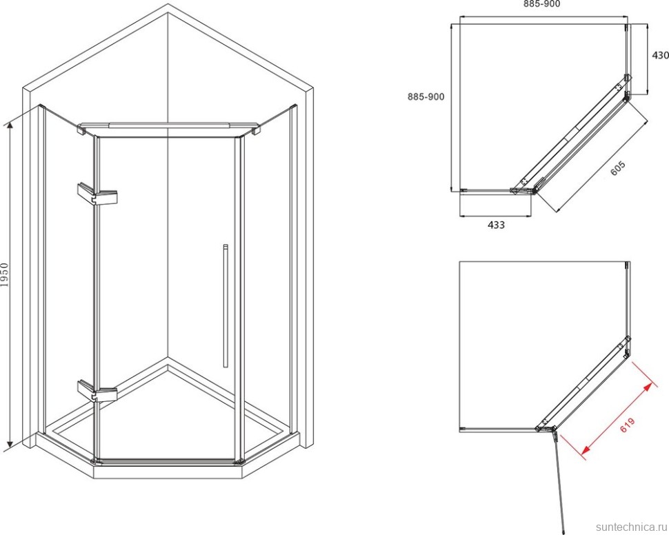 Душевой уголок Abber Ewiges Wasser AG05090B 90x90, профиль черный, стекло прозрачное