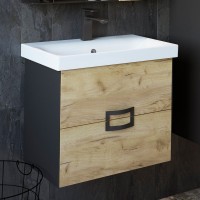 Тумба с раковиной Sanflor Выборг 60 подвесная, дуб крафт золотой