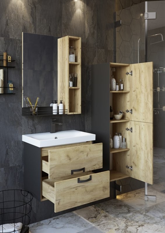 Тумба с раковиной Sanflor Выборг 60 подвесная, дуб крафт золотой