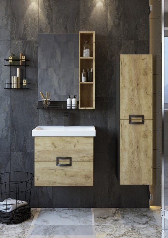 Тумба с раковиной Sanflor Выборг 60 подвесная, дуб крафт золотой