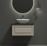 Тумба с раковиной Sancos Very 80 см, beige soft, столешница черный мрамор, раковина CN5005