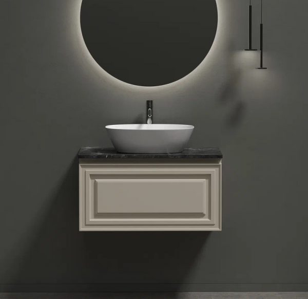 Тумба с раковиной Sancos Very 80 см, beige soft, столешница черный мрамор, раковина CN5005