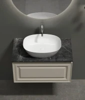 Тумба с раковиной Sancos Very 80 см, beige soft, столешница черный мрамор, раковина CN5005