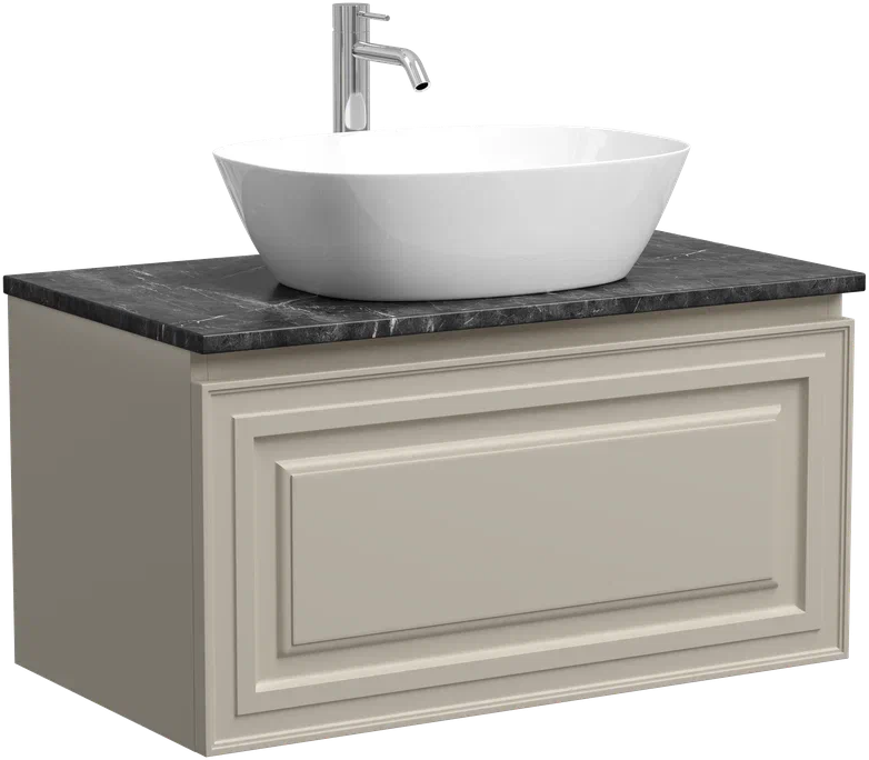 Тумба с раковиной Sancos Very 80 см, beige soft, столешница черный мрамор, раковина CN5005