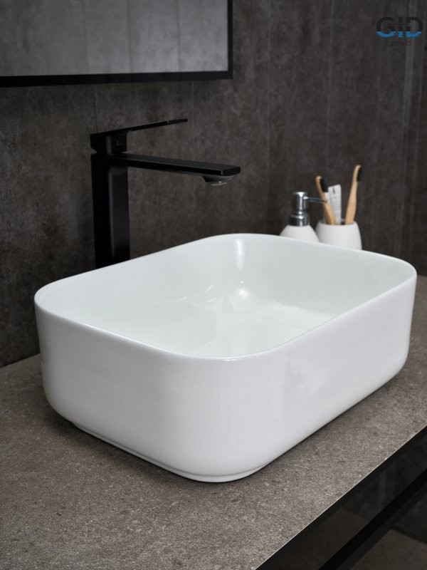 Накладная раковина GID Geometrico N1335 40 глянцевая белая, прямоугольная, фаянс