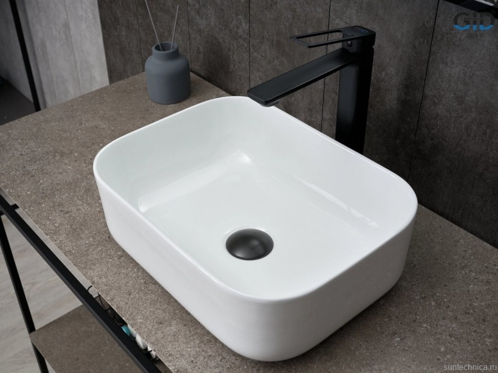 Накладная раковина GID Geometrico N1335 40 глянцевая белая, прямоугольная, фаянс
