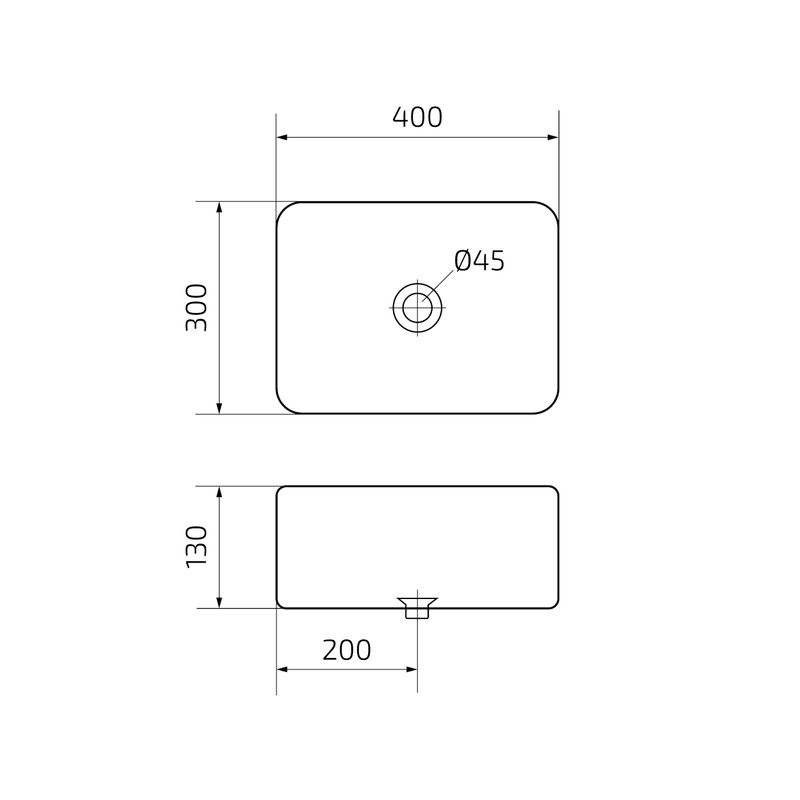Накладная раковина GID Geometrico N1335 40 глянцевая белая, прямоугольная, фаянс