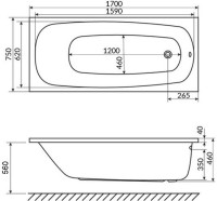 Акриловая ванна WHITECROSS Layla 170x75 см, пристенная, белый глянец, с каркасом