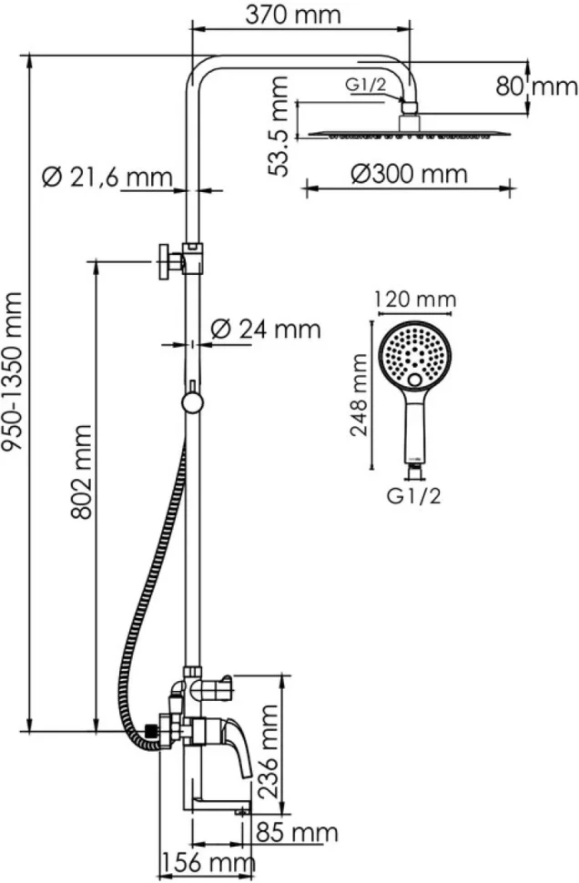 Душевая стойка Wasserkraft Sauer A171.263.207.PG золото
