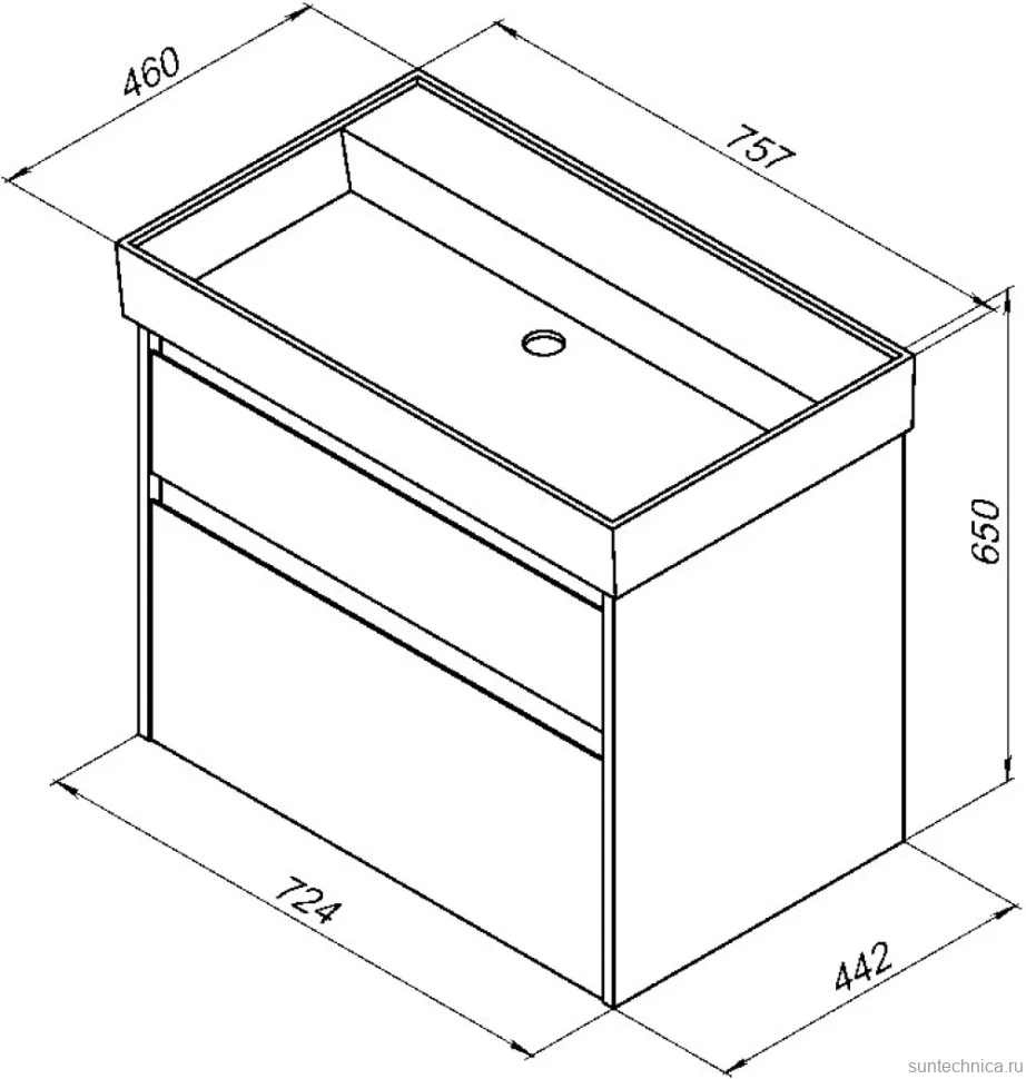 Тумба с раковиной Aquanet Nova Lite 75 2 ящика