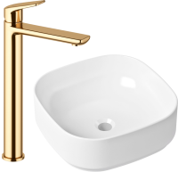 Комплект Накладная раковина Lavinia Boho Bathroom Sink Slim 33311006 + Смеситель Wellsee ICON! for life 182308000 золото