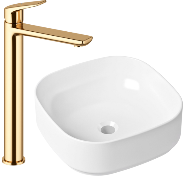 Комплект Накладная раковина Lavinia Boho Bathroom Sink Slim 33311006 + Смеситель Wellsee ICON! for life 182308000 золото