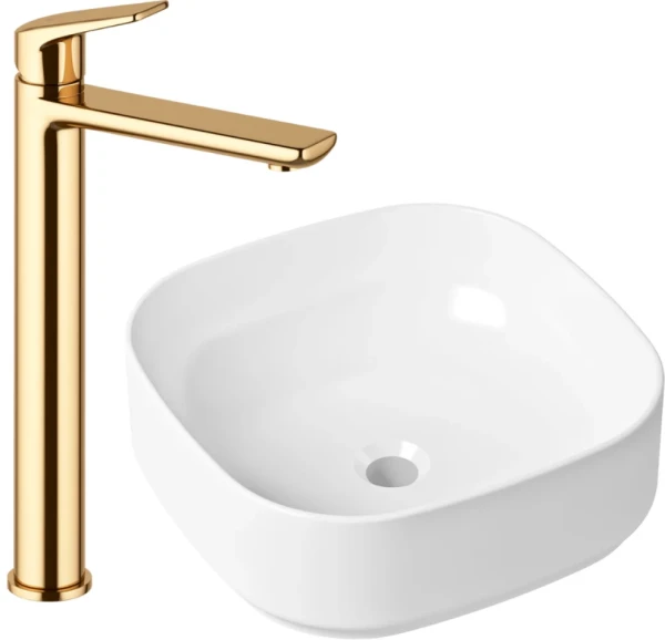 Комплект Накладная раковина Lavinia Boho Bathroom Sink Slim 33311006 + Смеситель Wellsee ICON! for life 182308000 золото