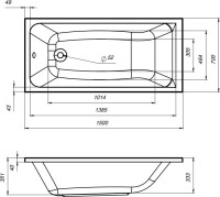Акриловая ванна AM.PM Tender Square 150x70 см, пристенная, белая, с каркасом