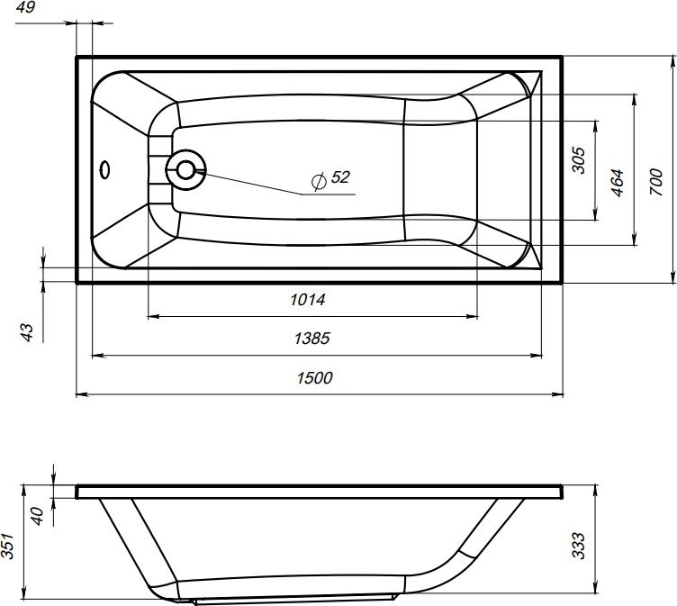 Акриловая ванна AM.PM Tender Square 150x70 см, пристенная, белая, с каркасом