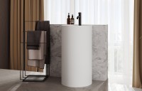 Раковина напольная Belux Осло 4810924287311 45 матовая белая, круглая, моноблок, искусственный камень