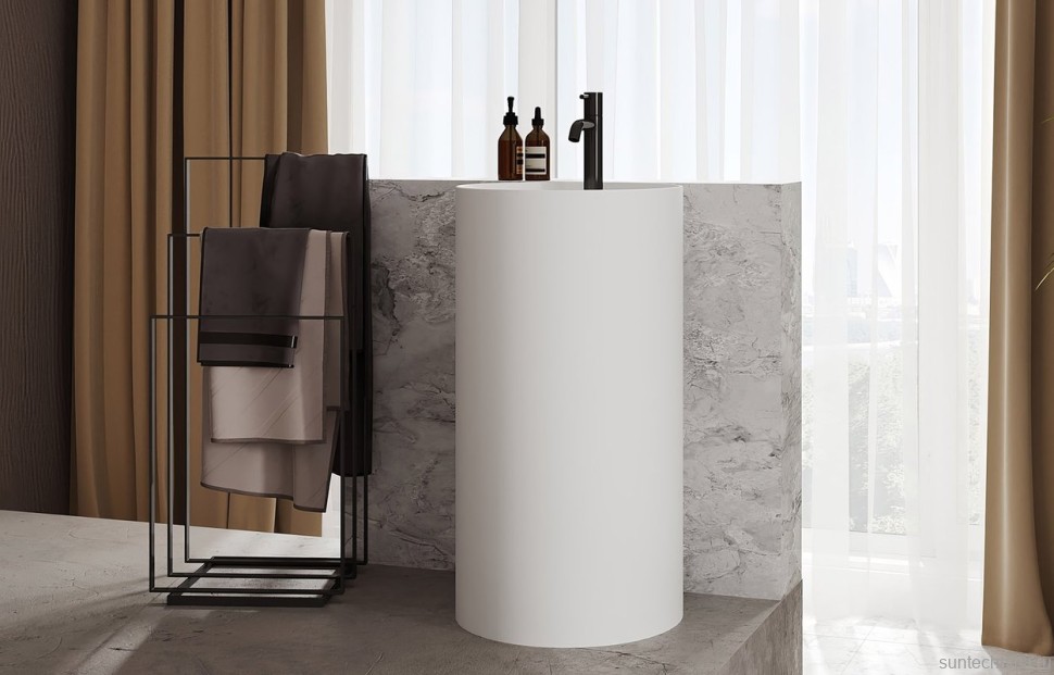 Раковина напольная Belux Осло 4810924287311 45 матовая белая, круглая, моноблок, искусственный камень