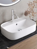 Накладная раковина Cezares CZR-6616 глянцевая белая, прямоугольная, фаянс, с 1 отверстием под смеситель