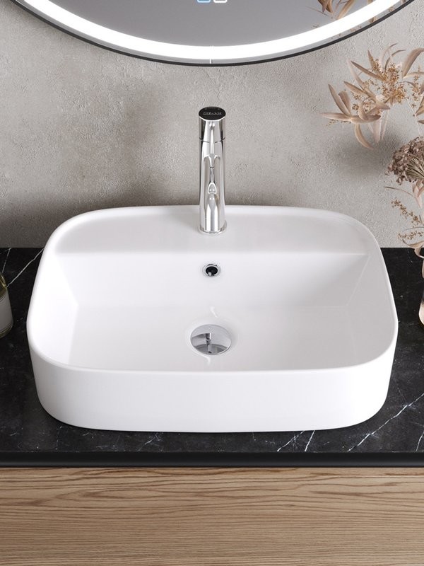 Накладная раковина Cezares CZR-6616 глянцевая белая, прямоугольная, фаянс, с 1 отверстием под смеситель