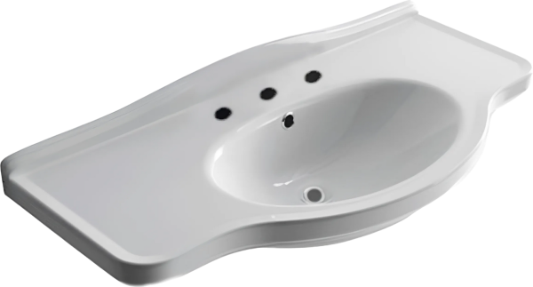 Раковина подвесная Galassia Ethos 8435 110 белая, прямоугольная, фаянс, со столешницей, с 3 отверстиями под смеситель