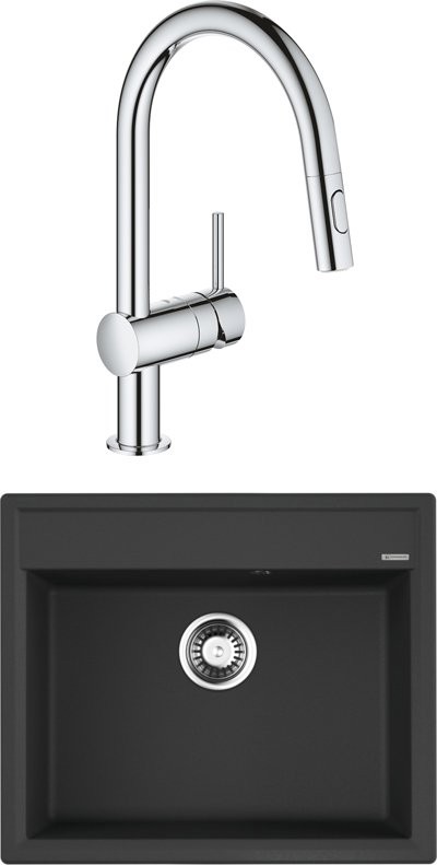 Комплект Мойка Omoikiri Daisen 60-BL черная + Смеситель Grohe Minta 32321002