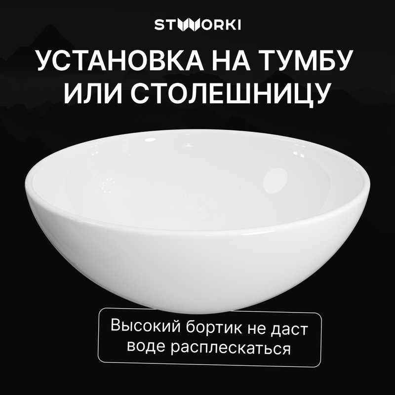 Накладная раковина STWORKI Карлстад S35410WH 42 глянцевая белая, круглая
