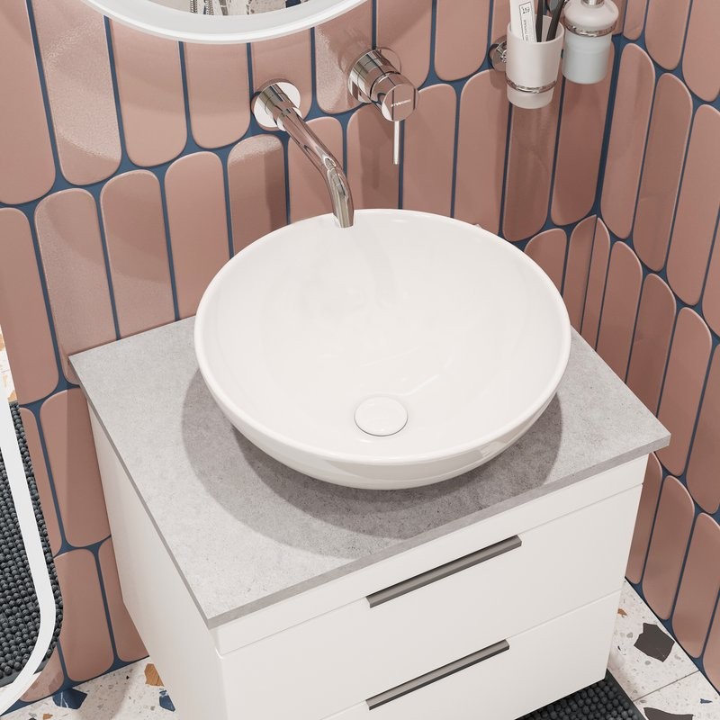 Накладная раковина STWORKI Карлстад S35410WH 42 глянцевая белая, круглая