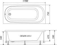 Акриловая ванна Triton Дина 170x75 см, пристенная, белая, с каркасом