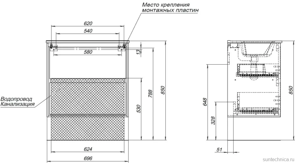 Тумба с раковиной Aquanet Милан 70 подвесная, дуб рустикальный
