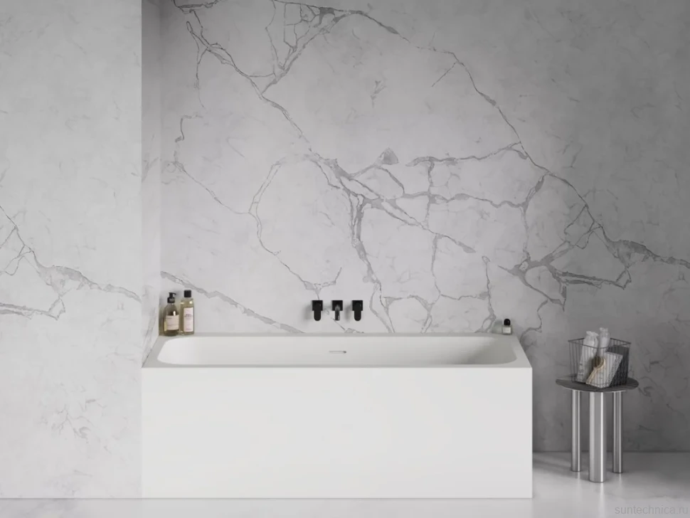 Ванна из искусственного камня Salini Orlanda Kit S-Stone 160x70 см, встраиваемая, матовая белая, на ножках, со сливом-переливом, с донным клапаном