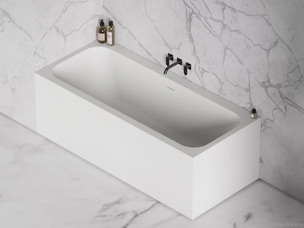 Ванна из искусственного камня Salini Orlanda Kit S-Stone 160x70 см, встраиваемая, матовая белая, на ножках, со сливом-переливом, с донным клапаном