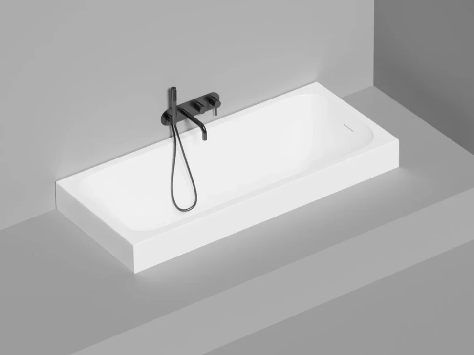 Ванна из искусственного камня Salini Orlanda Kit S-Stone 160x70 см, встраиваемая, матовая белая, на ножках, со сливом-переливом, с донным клапаном
