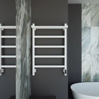 Полотенцесушитель электрический Grota Lore 530х800 RAL9016 EL 80x55 см, подключение справа, слева, скрытое подключение справа, матовый белый, лесенка, из стали, с полкой