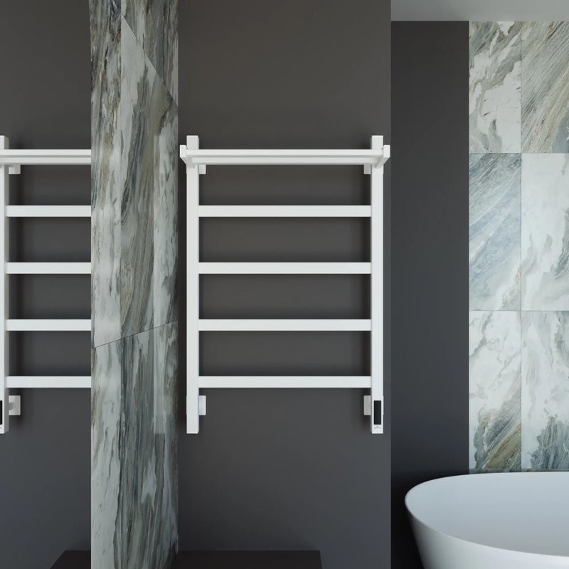 Полотенцесушитель электрический Grota Lore 530х800 RAL9016 EL 80x55 см, подключение справа, слева, скрытое подключение справа, матовый белый, лесенка, из стали, с полкой