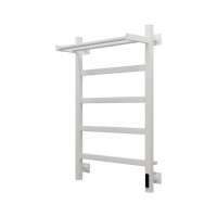 Полотенцесушитель электрический Grota Lore 530х800 RAL9016 EL 80x55 см, подключение справа, слева, скрытое подключение справа, матовый белый, лесенка, из стали, с полкой