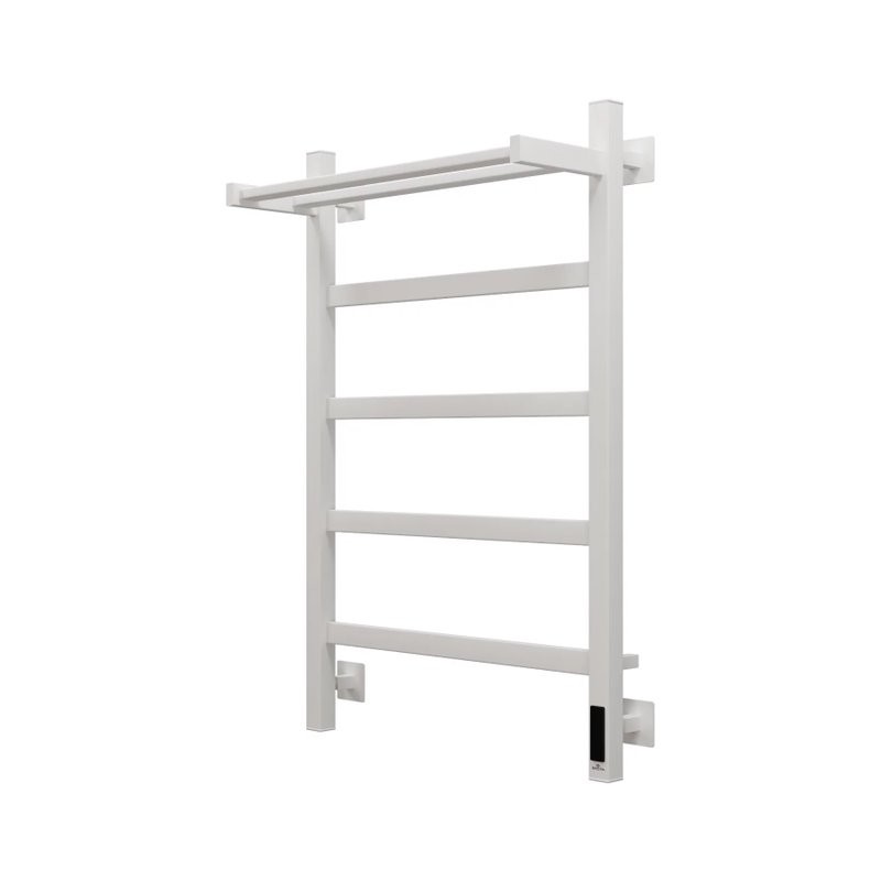 Полотенцесушитель электрический Grota Lore 530х800 RAL9016 EL 80x55 см, подключение справа, слева, скрытое подключение справа, матовый белый, лесенка, из стали, с полкой