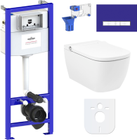 Комплект Lavinia Boho Унитаз подвесной Smart V-Clean 3359101R безободковый, с микролифтом + Инсталляция RelFix 38010010 + Кнопка RelFix 3805005V фиолетовая, хром + Дозатор RelFix 38040010