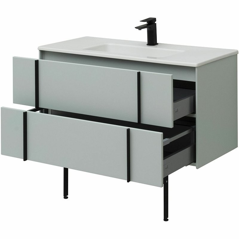 Тумба с раковиной Allen Brau Reality 100 подвесная, папирус матовый, раковина Fantasy Flat 102x47, белая