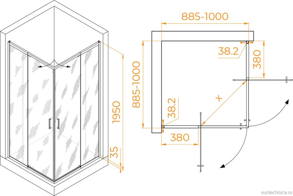 Душевой уголок RGW Passage PA-038B 90x90 см, профиль черный, стекло прозрачное