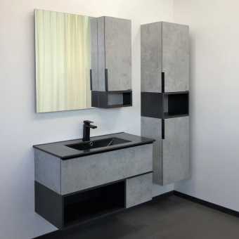Мебель для ванной Comforty Франкфурт 90 бетон светлый, черная раковина