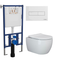Комплект Унитаз подвесной Ceramicanova Play CN3001 с микролифтом, безободковый + Инсталляция DIWO + Кнопка 7320 белая