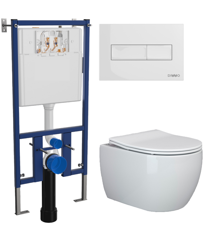 Комплект Унитаз подвесной Ceramicanova Play CN3001 с микролифтом, безободковый + Инсталляция DIWO + Кнопка 7320 белая