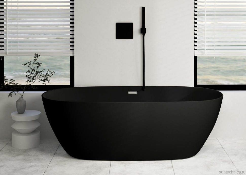 Акриловая ванна Ceruttispa D'lseo 170x80 см, отдельностоящая, черная, овальная, с каркасом, со сливом-переливом