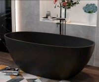 Акриловая ванна Ceruttispa D'lseo 170x80 см, отдельностоящая, черная, овальная, с каркасом, со сливом-переливом